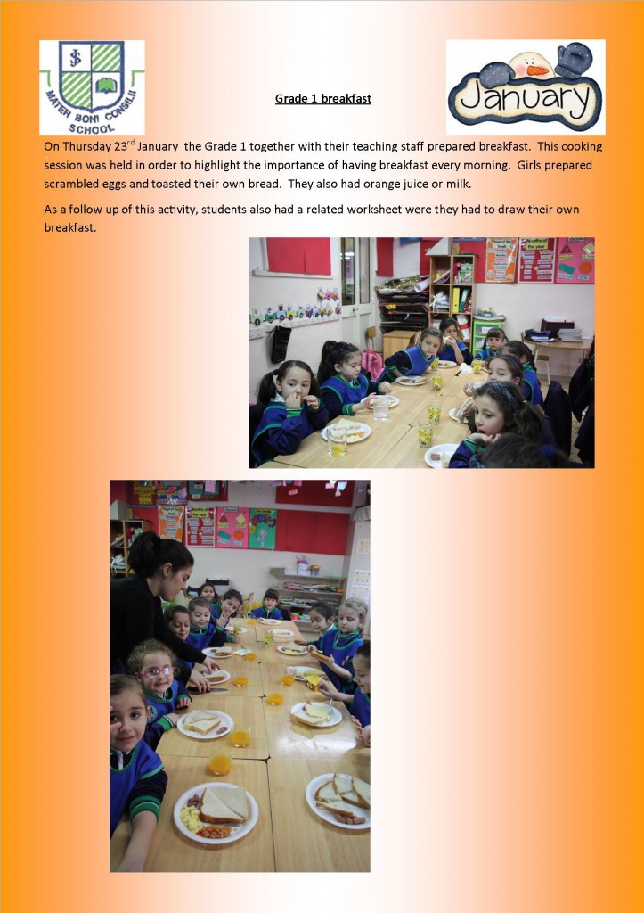 Grade 1 breakfast -Jan 2014