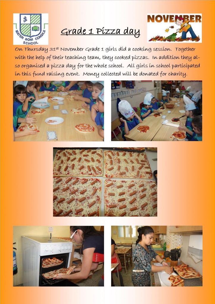 Grade 1 pizza fundraising-Nov 2013