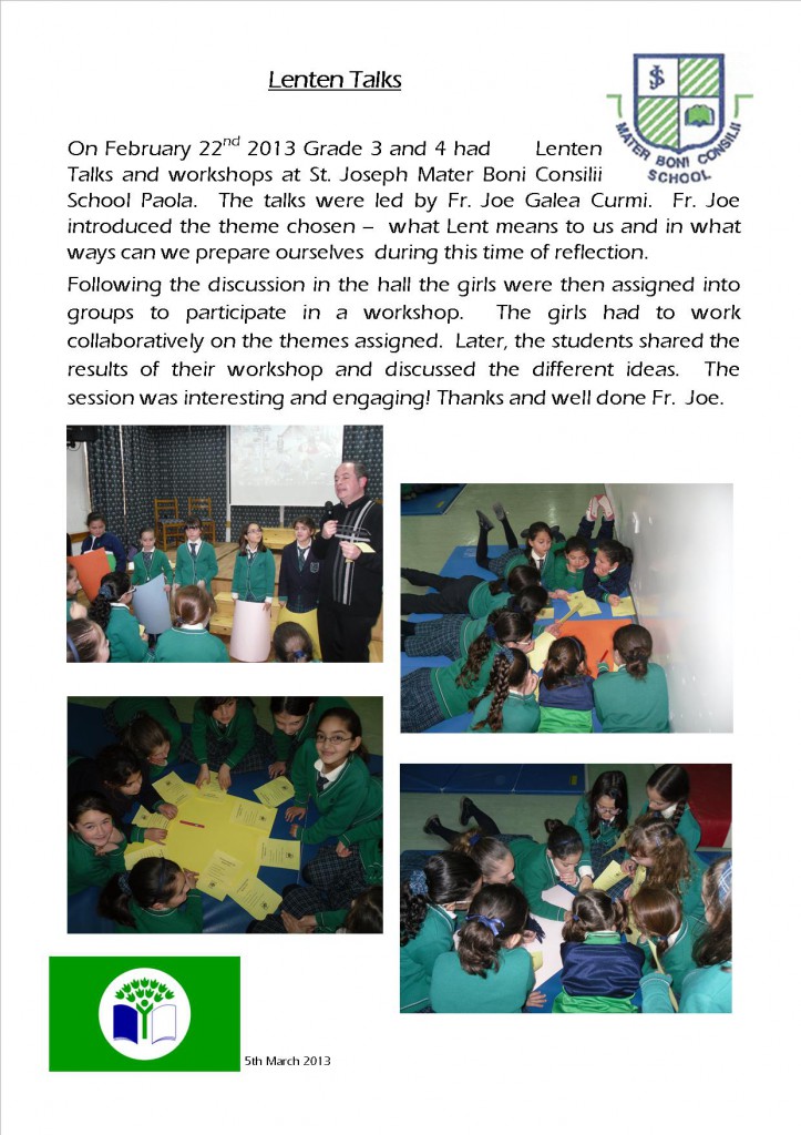 Grade 3&4 - Lenten Talks - Feb 2013