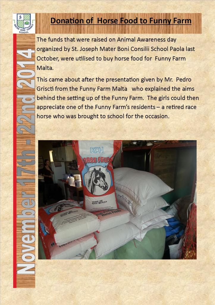 Donation of  Horse Food to Funny Farm - Nov2014